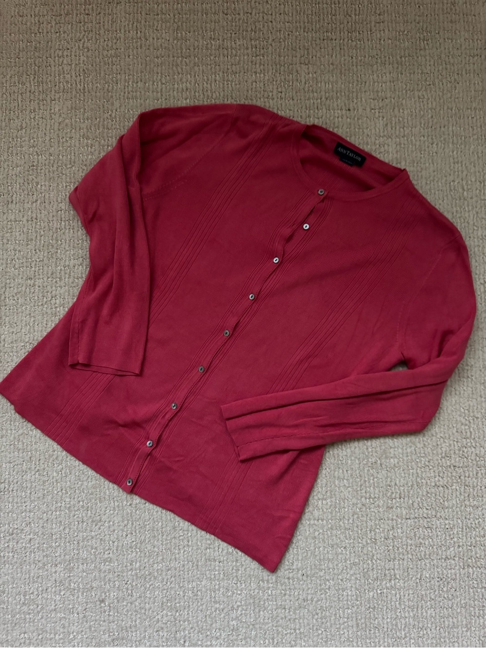 Anne Taylor pink Button-Front 100% silk Women’s Cardigan